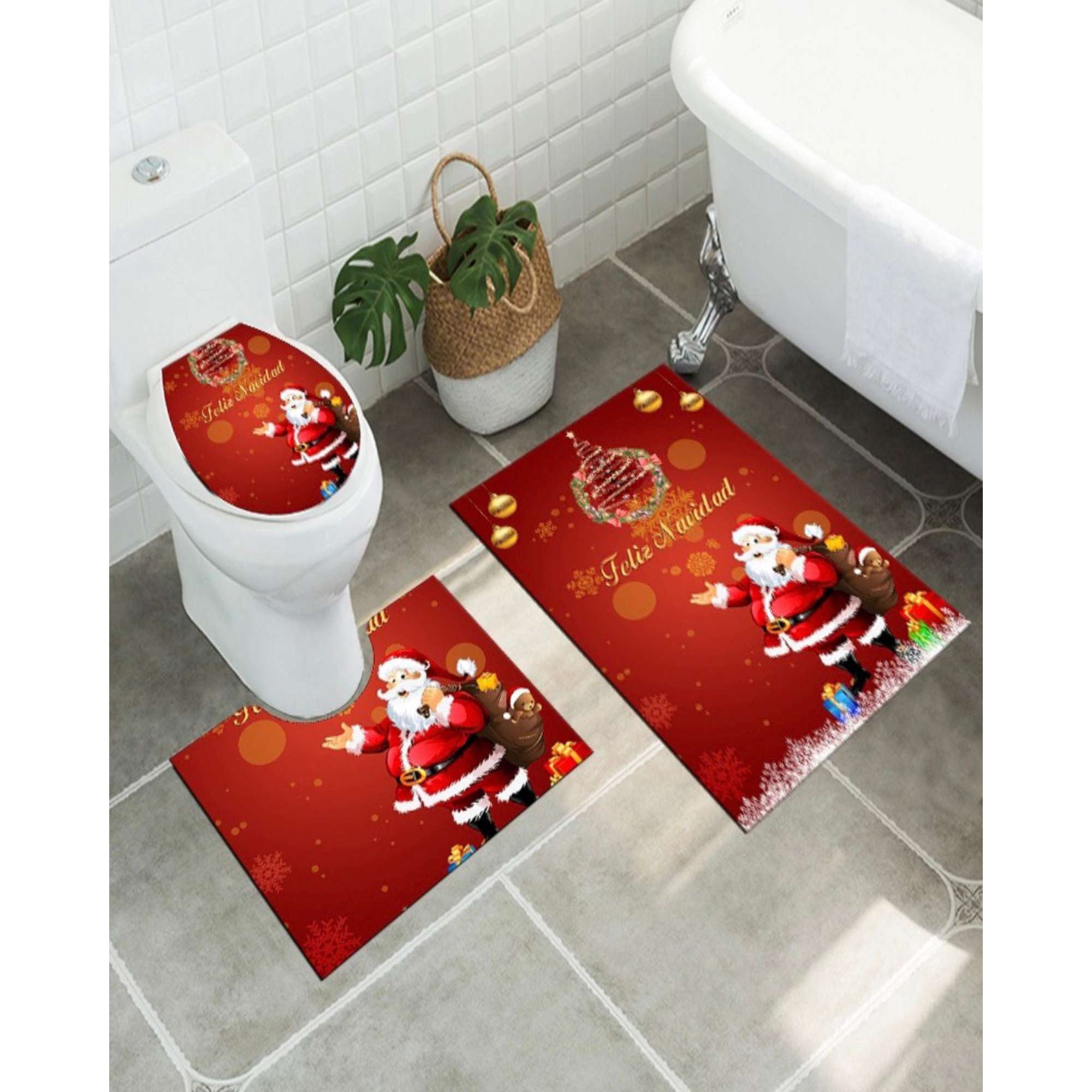 Casamio - Juego De Alfombra De Baño De Navidad 3 Piezas