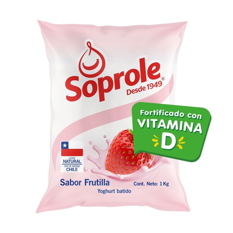 Yoghurt Batido Sabor Frutilla Bolsa 1 kg Soprole