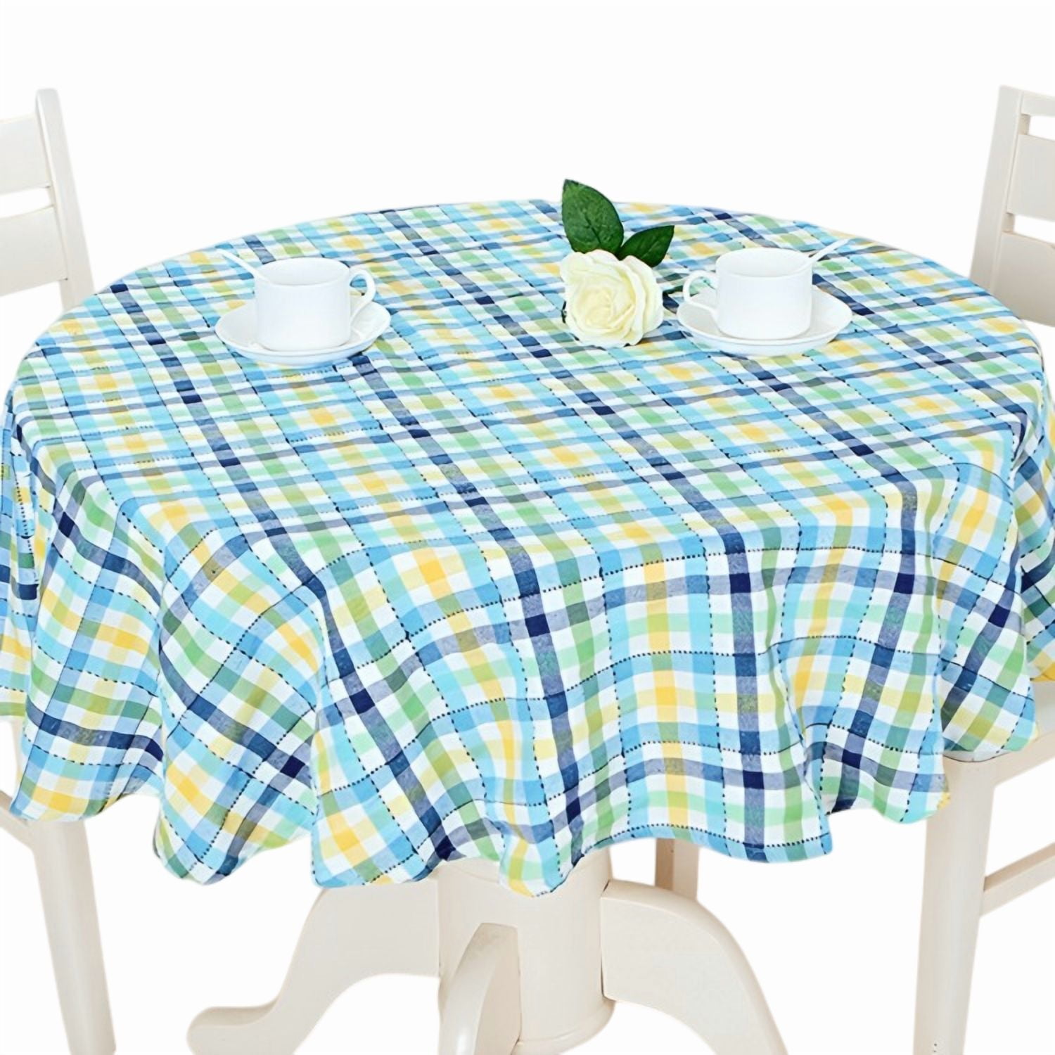 Mantel Polycotton Redondo / Cuadrille Verde Azul Amarillo – Doral