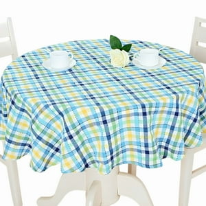 Mantel Polycotton Redondo / Cuadrille Verde Azul Amarillo – Doral