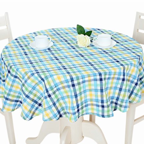 Mantel Polycotton Redondo / Cuadrille Verde Azul Amarillo – Doral