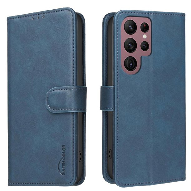 Funda Billetera para Samsung Galaxy S22 Ultra Protección RFID y Soporte Ajustable Azul