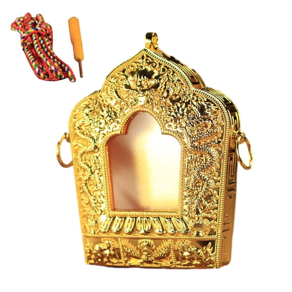 Vintage Budista Tibetano Gau Decoración Abierta Cobre Budista Mantra Encantos Oro