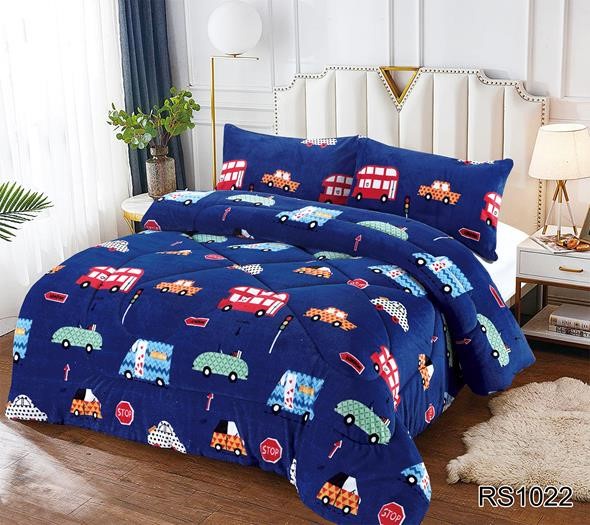 Aladdins Shop - Cobertor De Invierno De Plush Y Chiporro 1,5 Plaza Azul Diseño Autos