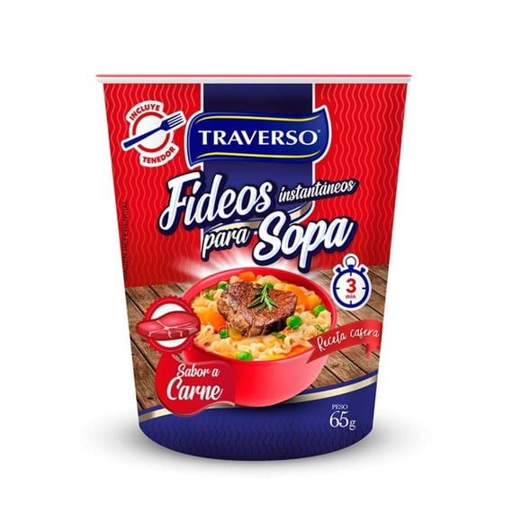 Pasta Fideos instantáneos Sabor Carne Cup, 65 g