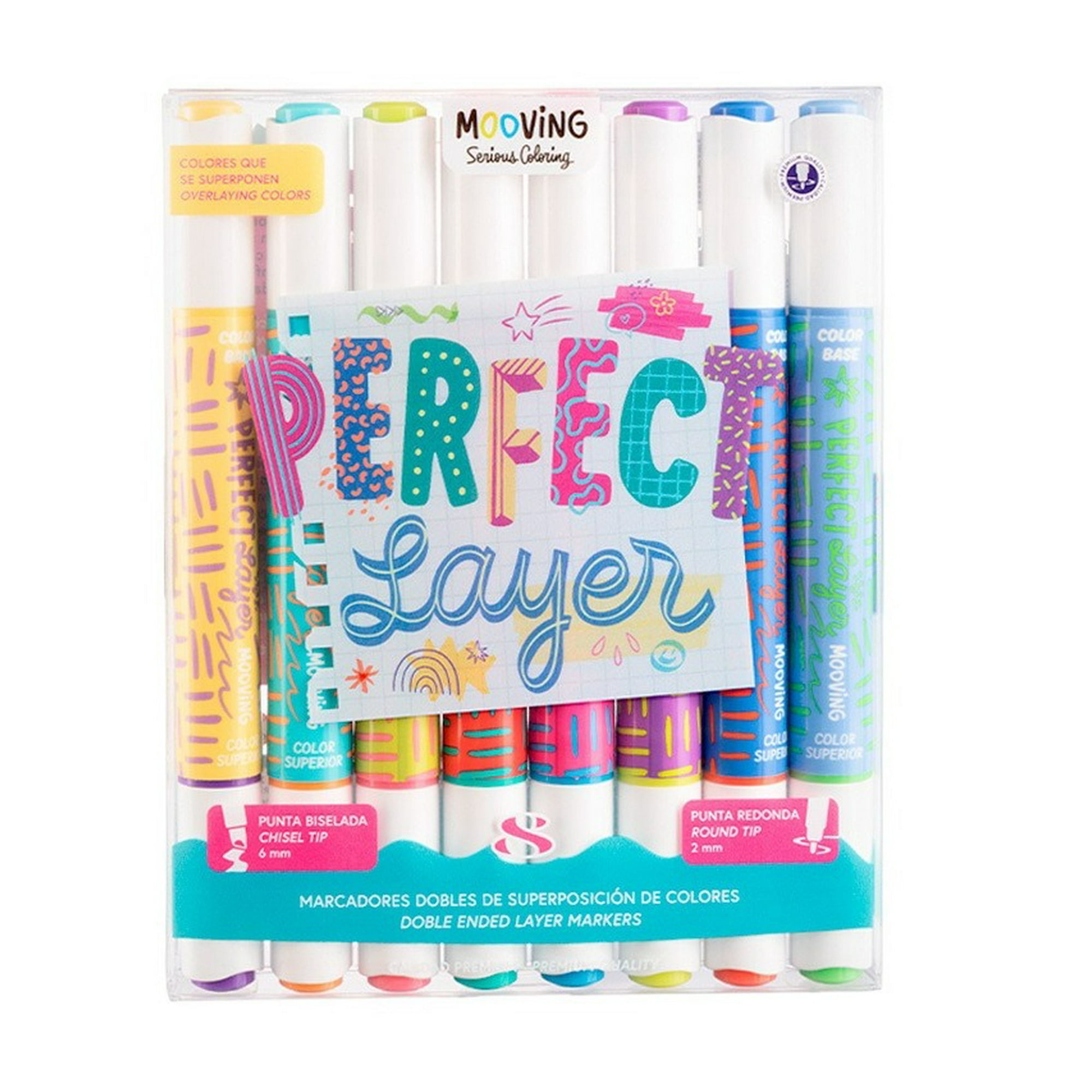 Mooving/estuche Marcadores, Superposición/16 Colores/punta Biselada/punta Redonda