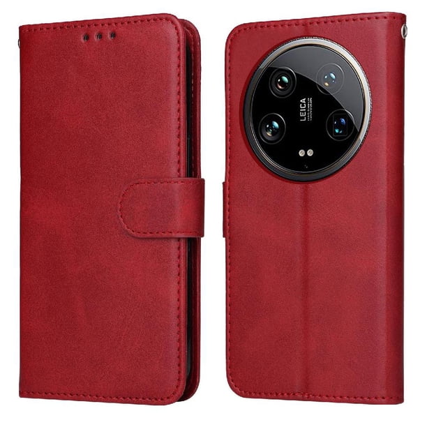 Funda Billetera para Xiaomi 14 Ultra con Porta Tarjetas y Soporte Ajustable Rojo