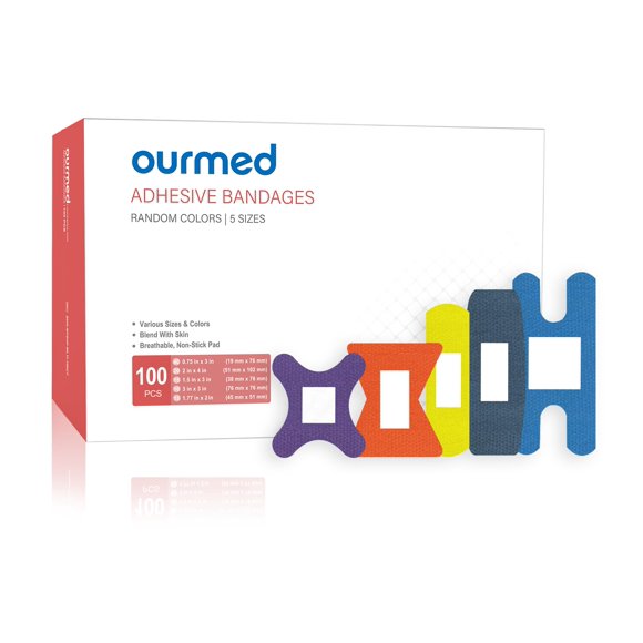 Bandages Ourmed de tela flexible con almohadilla antiadherente, 100 unidades