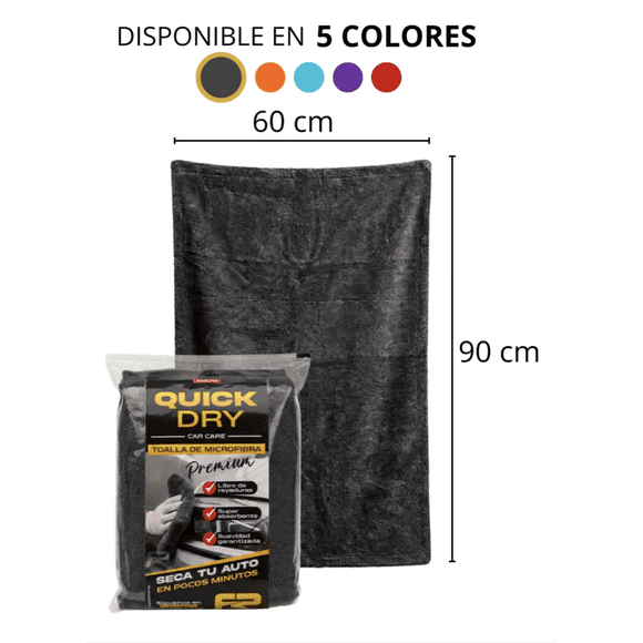 Toalla De Microfibra Secado de Autos 1200 GSM Gris 90x60 Cm