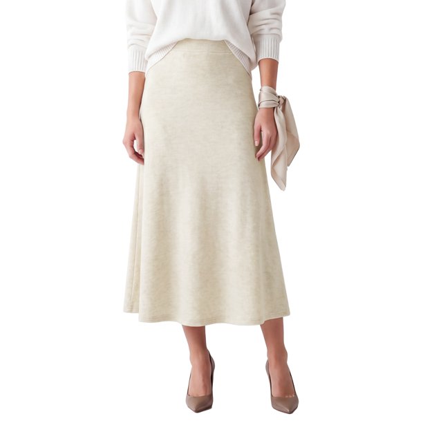 INSPIRE CHIC Falda de Punto de Cola de Sirena para Mujer Cintura Alta Elástica Elegante Cálida de Invierno Casual Oficina Salir Maxi Faldas de Suéter Mediana Blanco Lechoso
