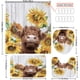 thumbnail image 1 of 1pc/4pcs Sunflower & Cow Pattern Bath Rugs and Shower Curtain Set - Waterproof, Non-Slip, U-Shaped Toilet Mat, Toilet Cover, and Bathroom Accessories - Home Decor, 1 of 5