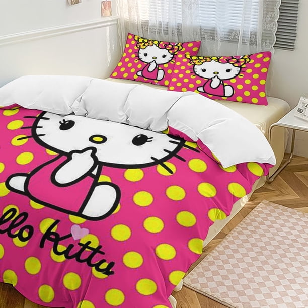 Hello Kitty 3-Piece Twin Bed Set - Includes 1 Single Comforter And 2 Pillowcases Bedding - Fade Resistant Microfiber - Hello Kitty