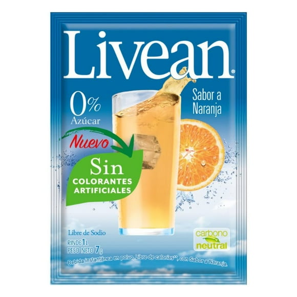 Jugo en Polvo Libre de Azúcar Sabor Naranja 7 g Sobre, 1 Un