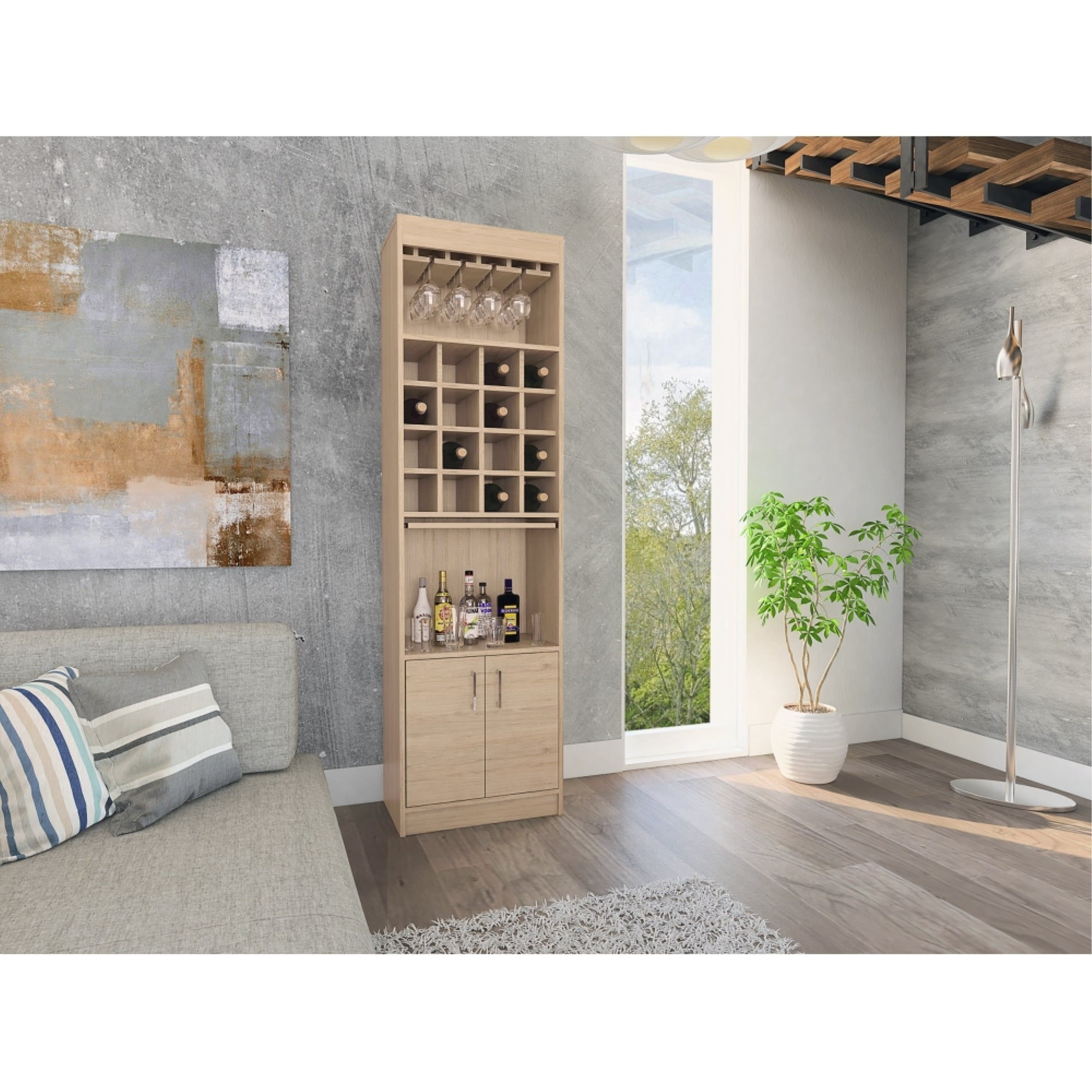 Tuhome - Bar Alto Kava Beijing Rovere Y Blanco Con Portacopas