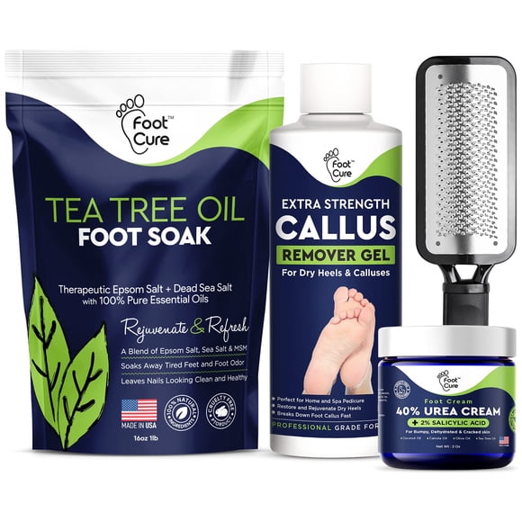 Set de pedicura Foot Cure, exfoliante y eliminador de callos con árbol de té