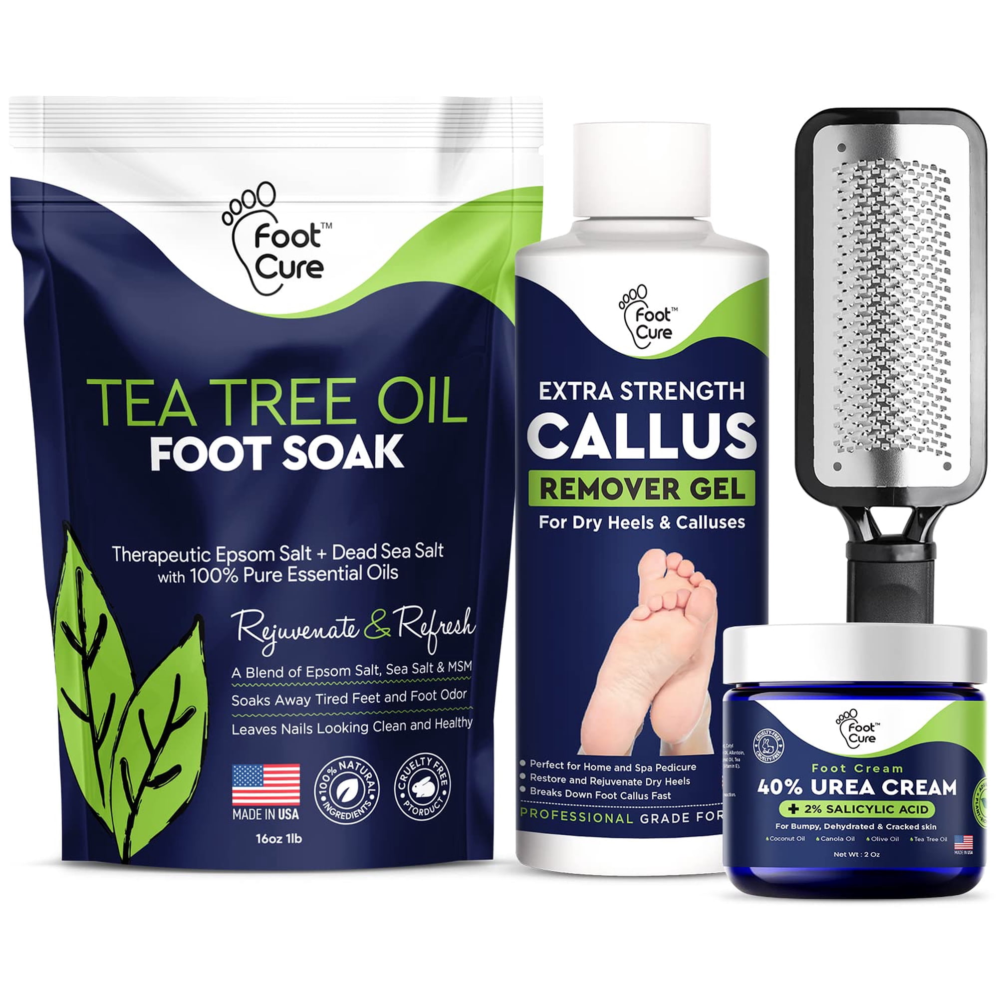 Set De Pedicura Foot Cure, Exfoliante Y Eliminador De Callos Con Árbol De Té