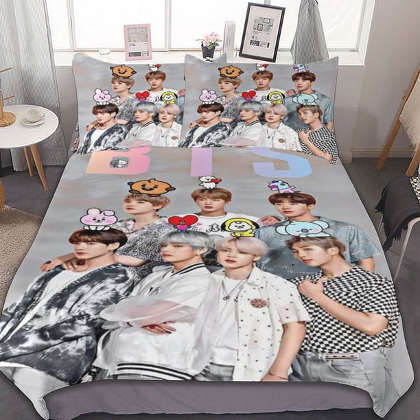 Bedding Duvet Cover Set of Kids Kpop BTS Comforter Cover Set 3PCS Bedding Set