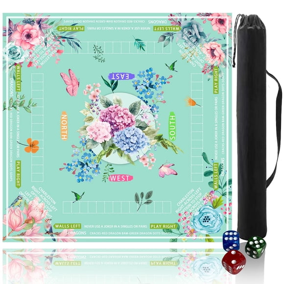 Tapete para mesa de mahjong Pittera con bolsa con cordón 80 x 80 cm, azul