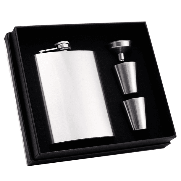 Set de regalo de petaca, petacas para licor para hombres con funda de cuero negro