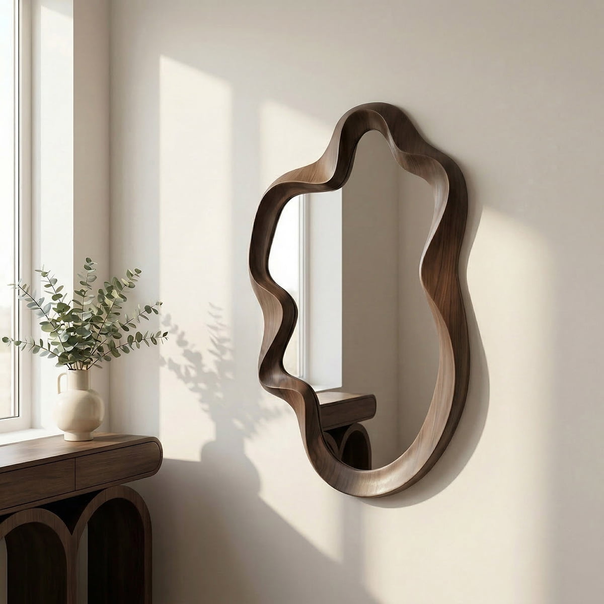 Santú Home & Deco - Espejo Modern Wave Madera Tono Caoba 90x60cm