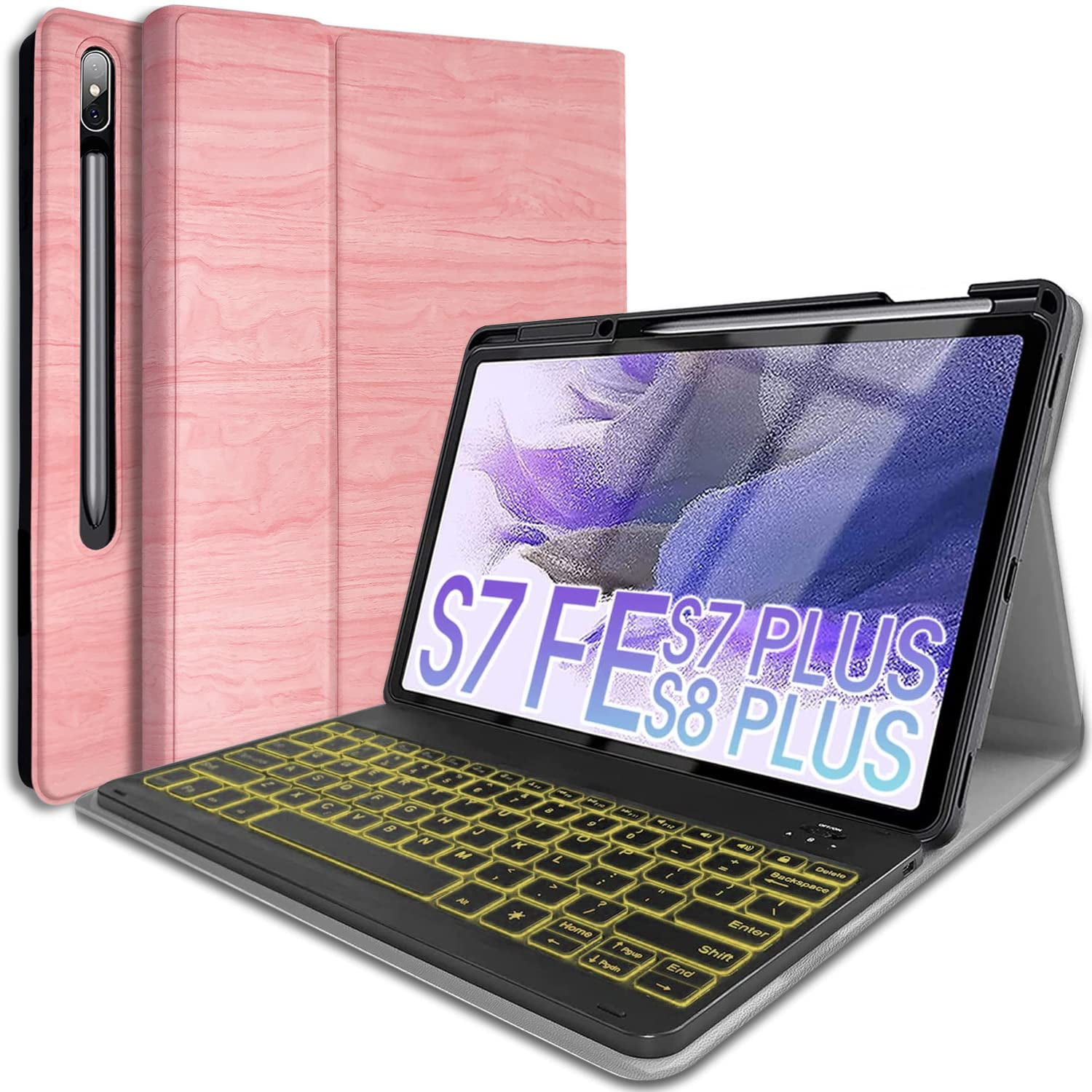 Funda Con Teclado Wineecy Para Samsung Galaxy Tab S8 Plus 12.4" Rosa
