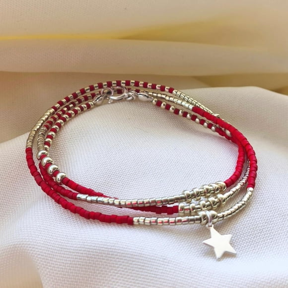 Maxi Pulsera Roja de Protección “Alma” – Estrella de Plata