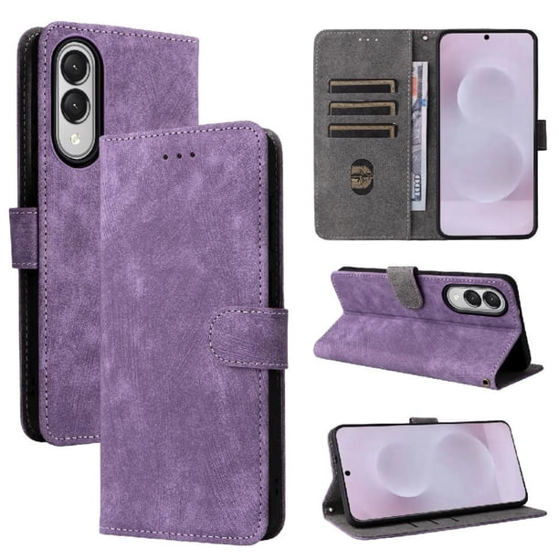 Funda Billetera para Samsung Galaxy S25 Edge con Soporte - Cartera de Cuero con Ranuras Morado