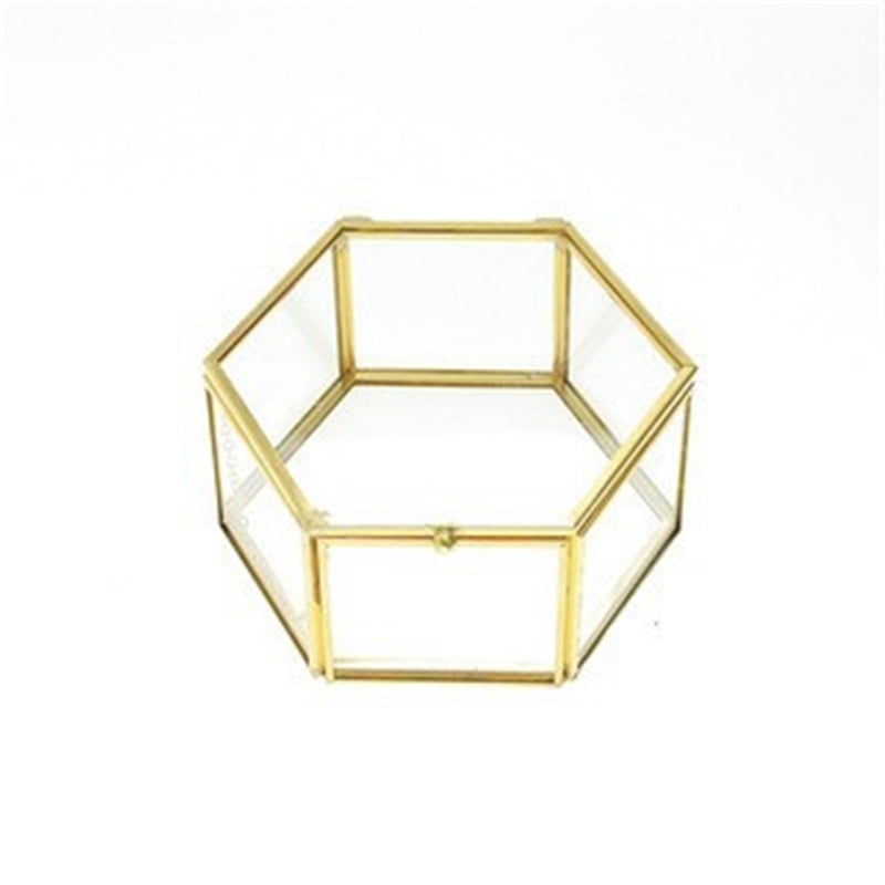 Xusx111 - Caja De Vidrio De Flores Conservadas, Papelera Decorativa De Joyería De Vidrio Hexágono, Decorado Trinket Display Organizador Caja De Regalo De La Caja Para Las Mujeres (7.5 * 6.5 * 4.5 Cm)