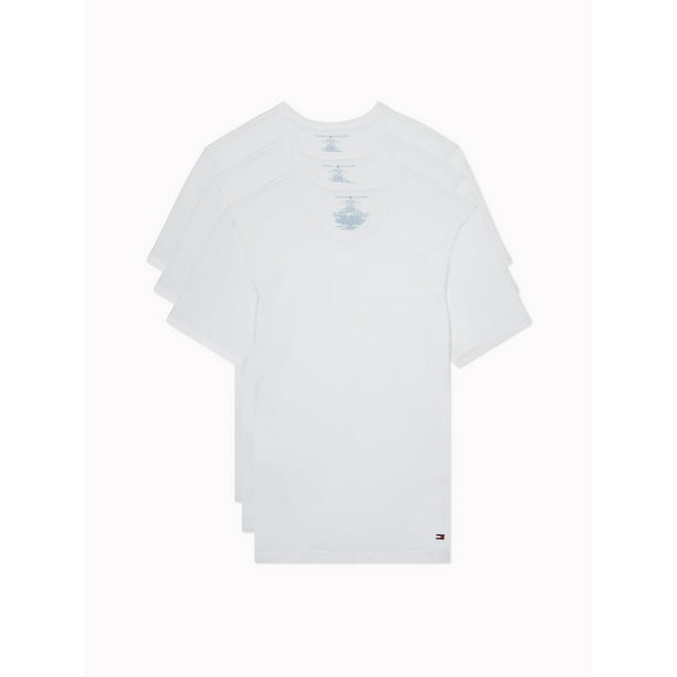 Camiseta Tommy Hilfiger de algodón con cuello en V para hombre, paquete de 3 unidades, color blanco