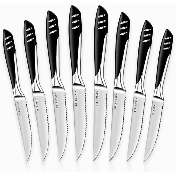 Bellemain Steak Knife Set of 8, Serrated Stainless Steel