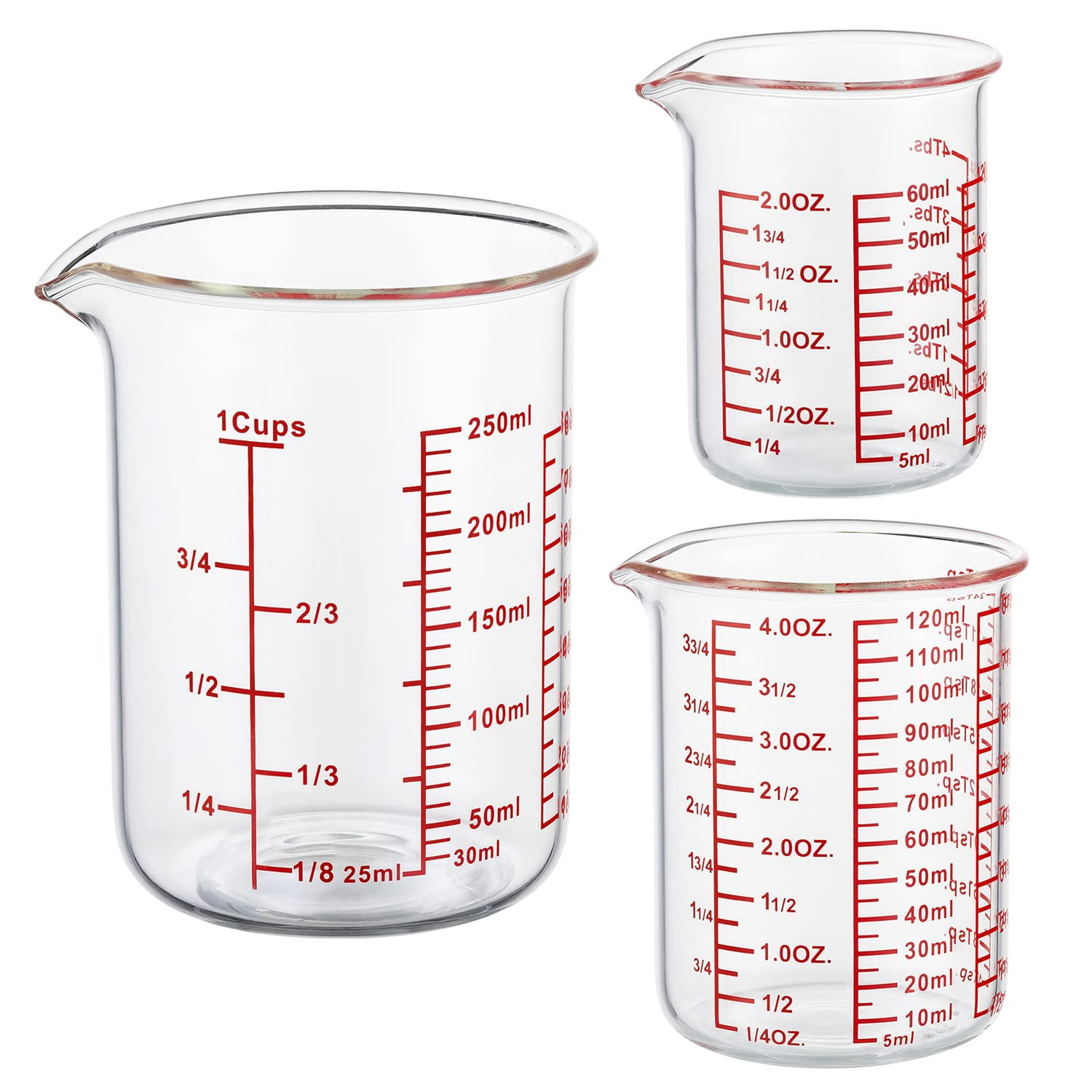 Juego De Vasos Medidores Ackers Boro3.3 De Vidrio Con Alto Contenido De Borosilicato