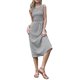 thumbnail image 4 of INSPIRE CHIC Vestido de línea A a cuadros para mujeres con cuello redondo sin mangas y fruncido, vestido midi fluido de verano con bolsillos XL Negro, 4 of 6