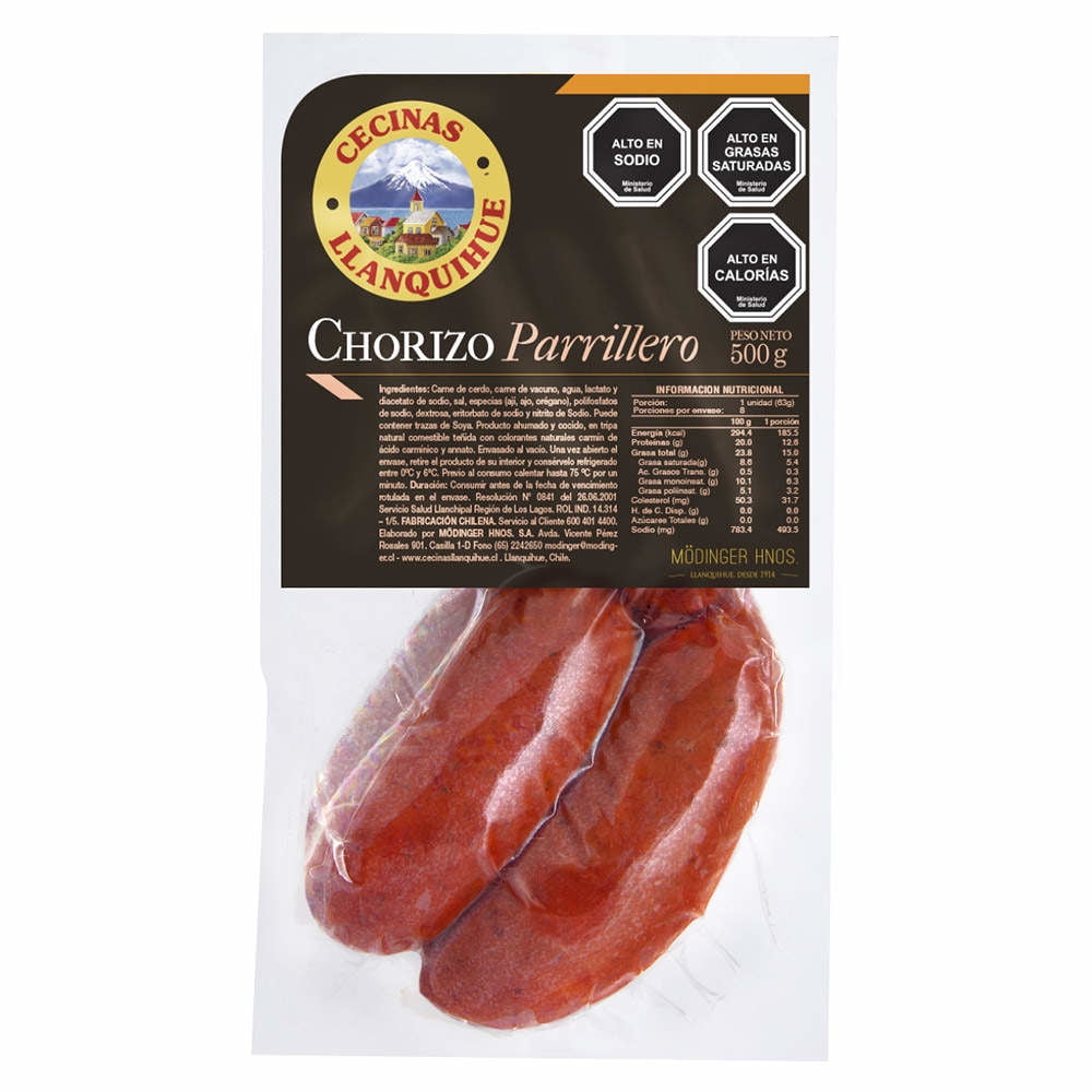 Chorizo Parrillero Paquete 8 Un 500 g Llanquihue
