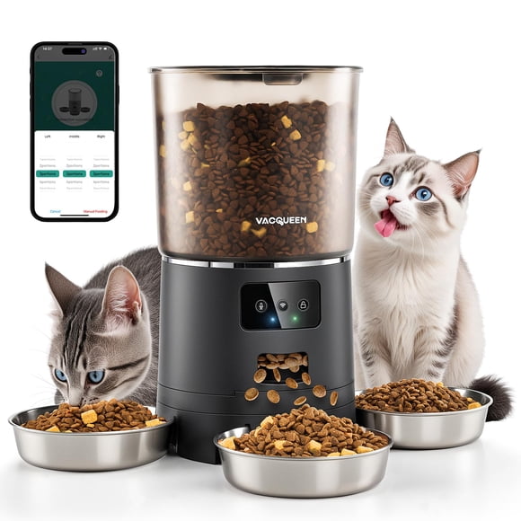 Comedero automático para gatos Vacqueen para 3 gatos, 6 L/6000 ml, WiFi, negro