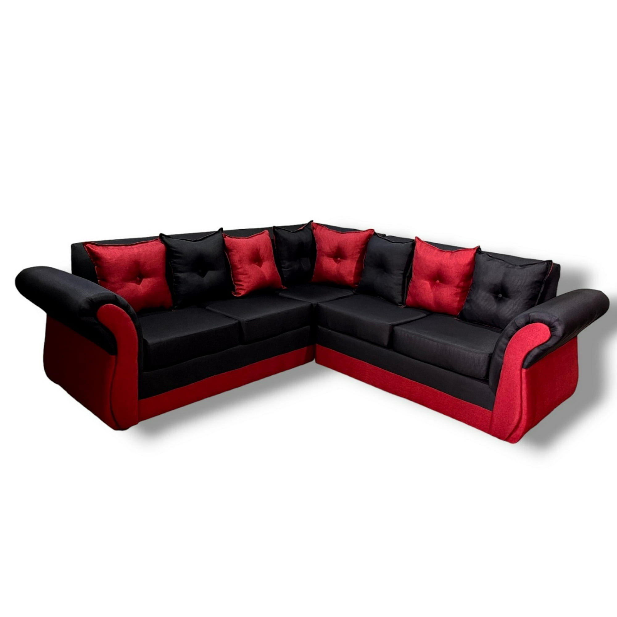 Muebles Duna - Seccional 5 Cuerpos Marsella Bicolor Lino Negro Rojo