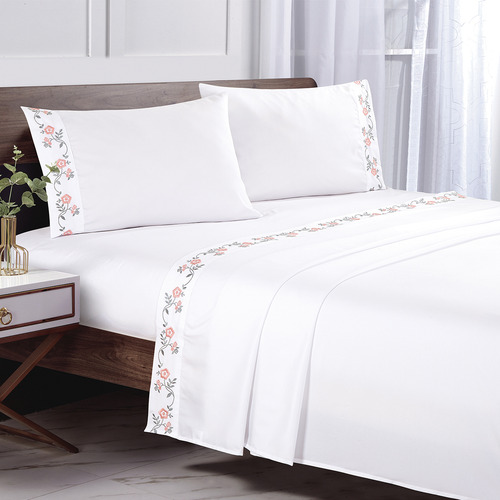 Sabana Andes Microfibra Bordada Rosa 2 Plaza