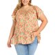 thumbnail image 1 of GRACE & GRANDEUR Blusas de Vacaciones de Verano con Estampado Floral para Mujer de Talla Grande, Cuello con Lazo y Mangas con Volantes 3X Naranja, 1 of 6
