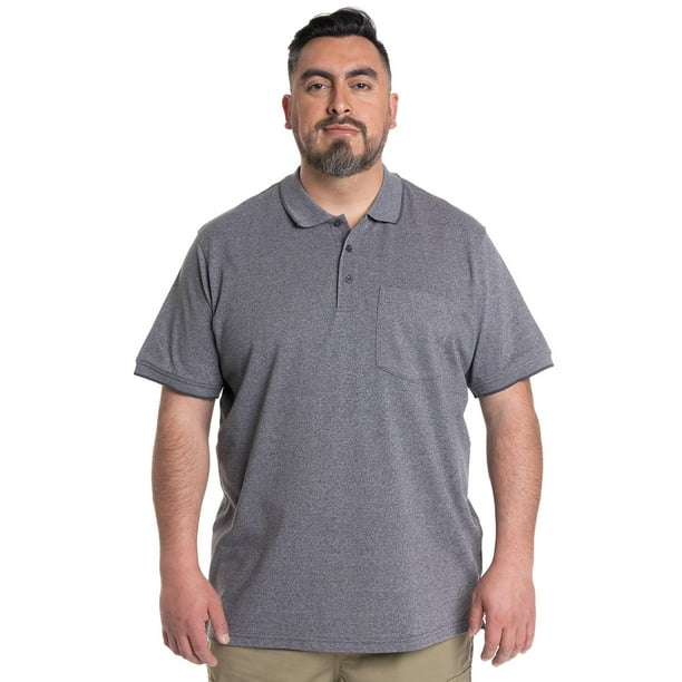 Polera Hombre Piqué Melange Cuello Camisero Bolsillo Pecho