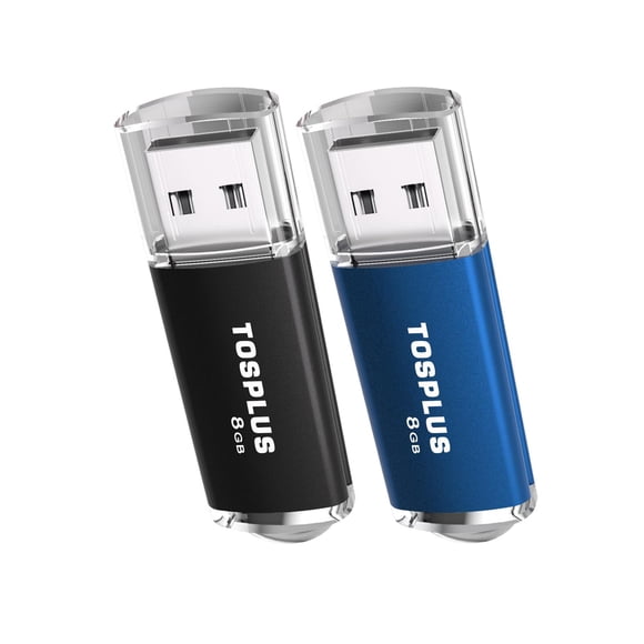 Memoria USB TOSPLUS de 8 GB, paquete de 2, USB 2.0, negra y azul