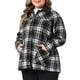 thumbnail image 4 of Agnes Orinda Conjuntos de Halloween Chaqueta Casual de Franela a Cuadros para Mujer de Talla Grande con Cuello de Pana Contrastante, Abotonada, de Manga Larga con Bolsillo 3X Negro, 4 of 6