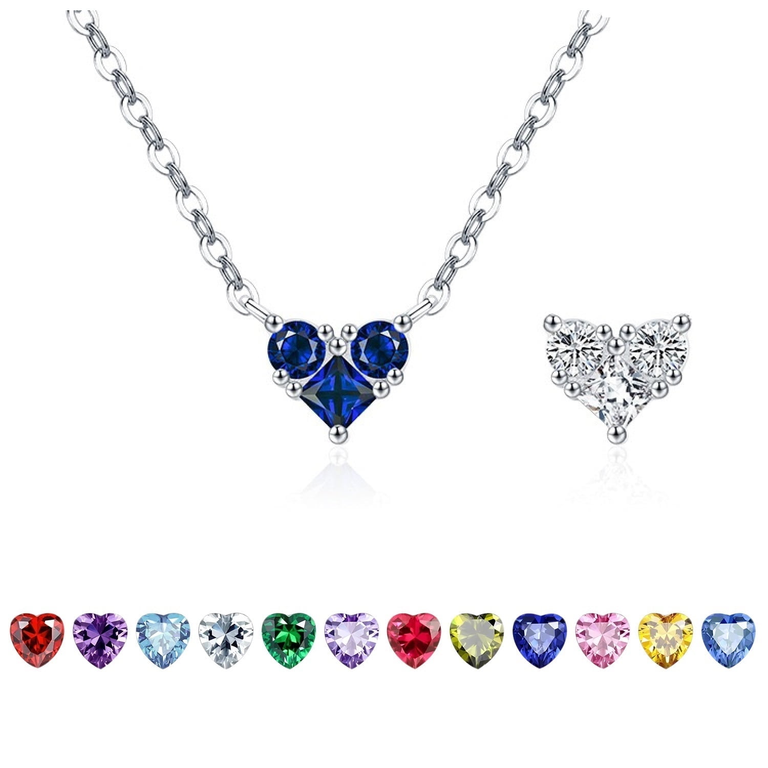 Heshpaws - Collar 925 Sterling Silver Corazón Doble Faz Con Zirconia