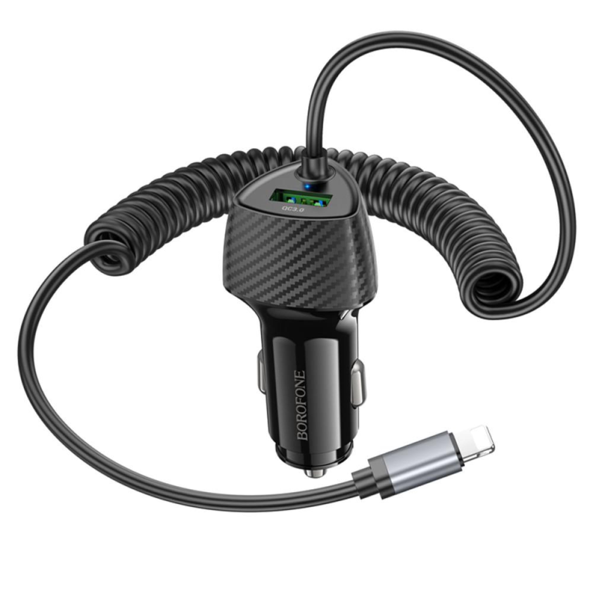 Borofone - Cargador Bz31e 30w+18w Pd Qc3.0 Con Cable Lightning Integrado Para Iphone - Carga Rápida Dual Usb Negro