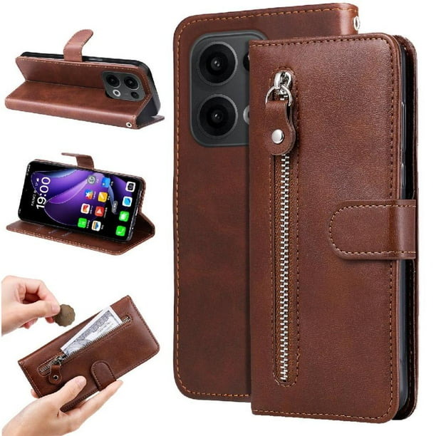 Funda con Cremallera para OPPO Reno 14F 5G, Carcasa Cartera de Cuero PU con Soporte y Tarjetero