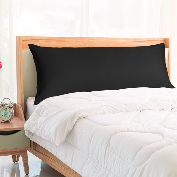 PiccoCasa 1Pc Funda de Almohada Cremallera Algodón de Fibra Larga, Queen Negro