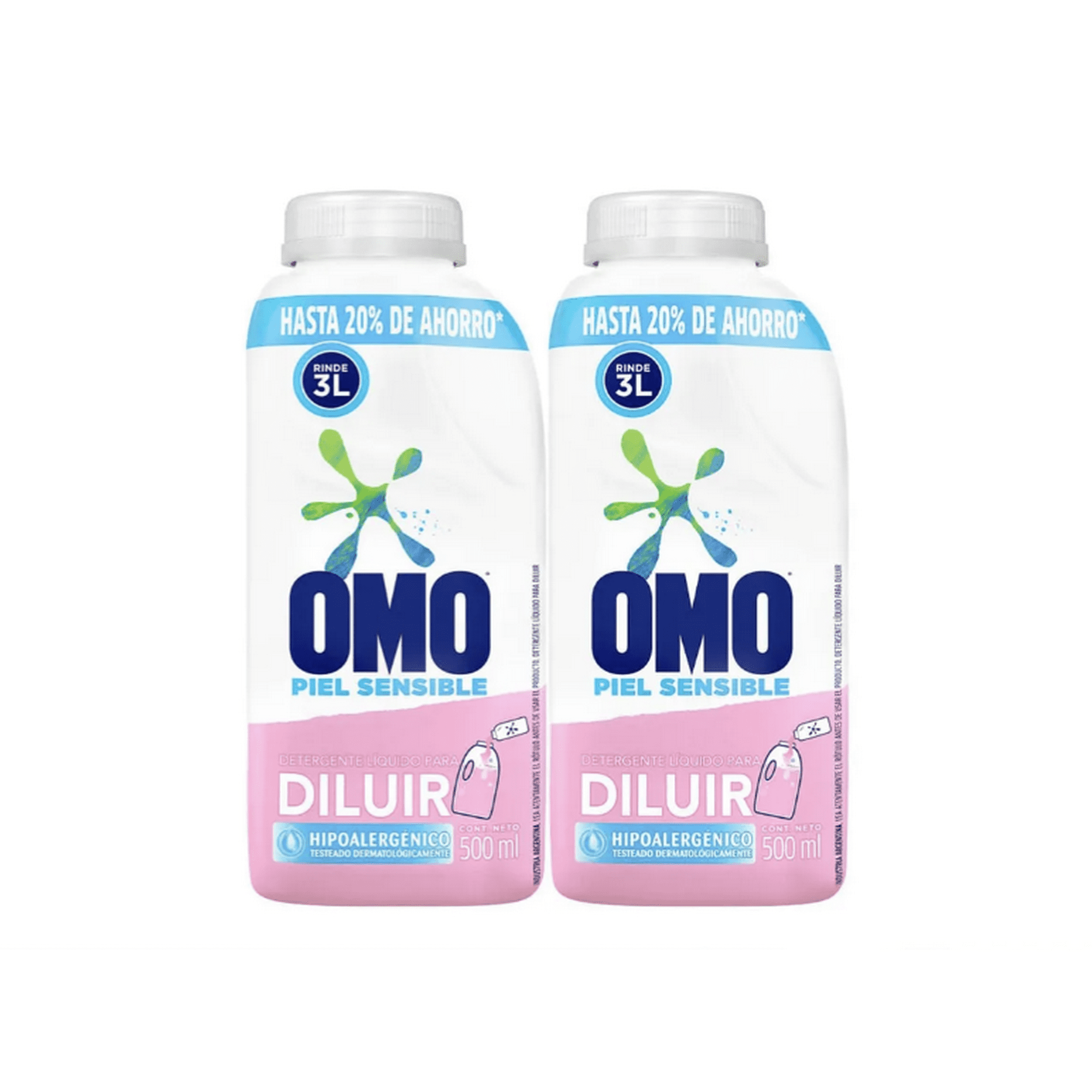 Pack x 2 Detergente Líquido Omo Piel Sensible Diluible 500 ml
