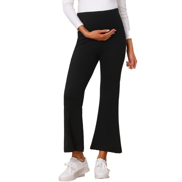 Pantalones de Maternidad INSPIRE CHIC Sobre el Vientre Ajustables de Cintura Alta Pantalones Acampanados de Soporte Suave y Elástico para el Vientre Pantalones Casuales S Negro