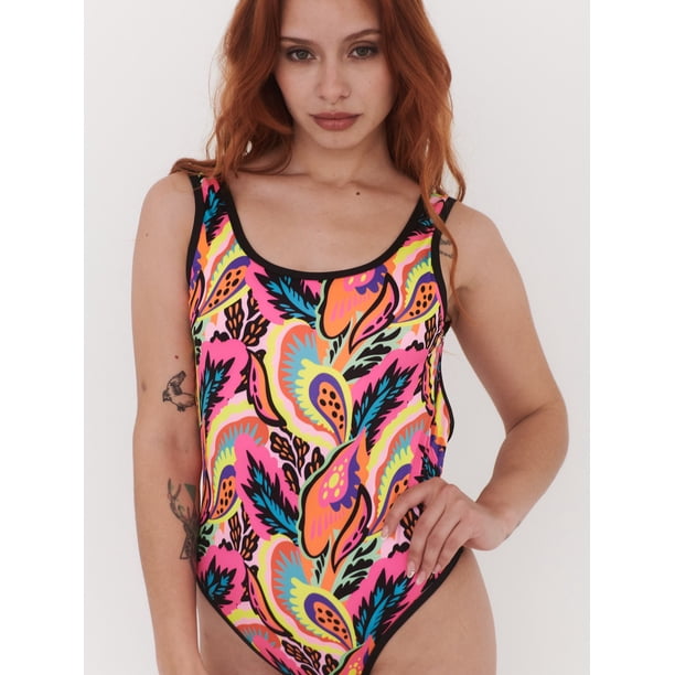 Traje de Baño Daikiri Mujer Baywatch Clásico Flores Negro Flúor Protección UV50+