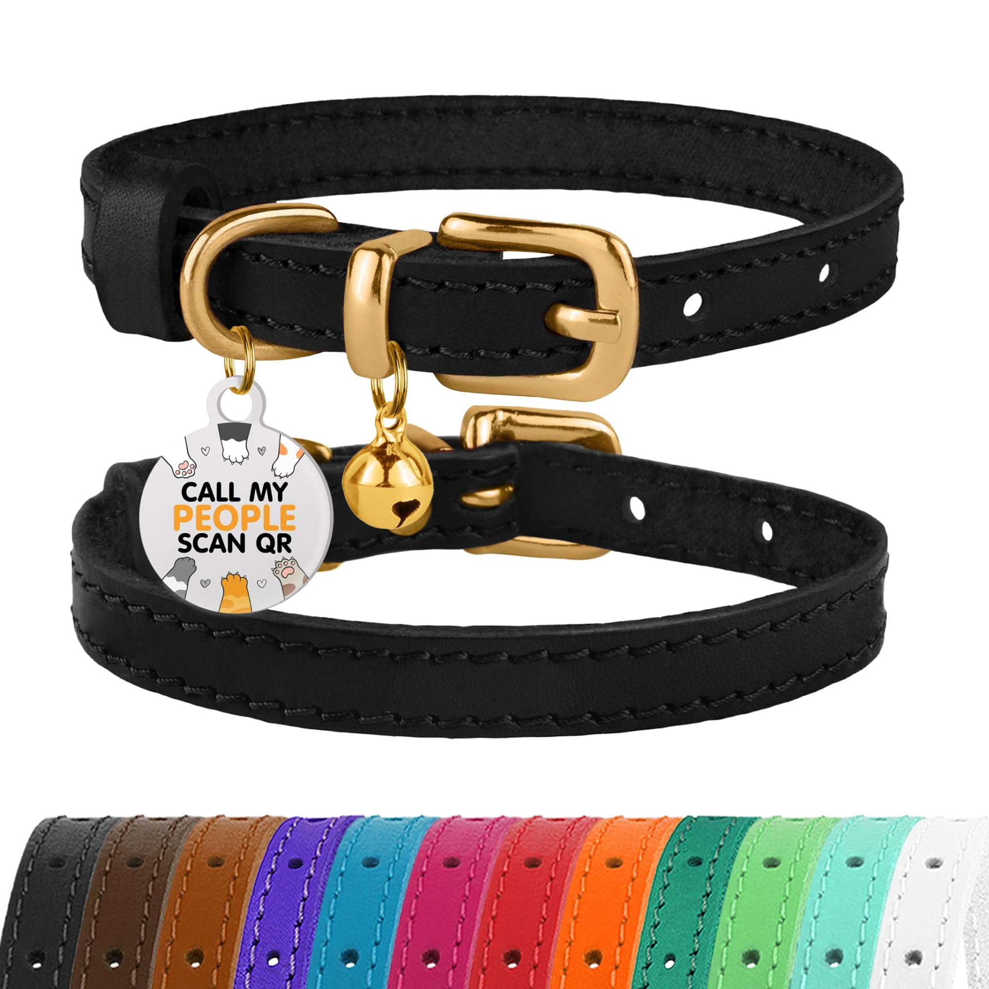 Bronze Dog - Collar Para Gatos Bronzedog De Piel Con Cascabeles Extraíbles Para Gatos, Color Negro