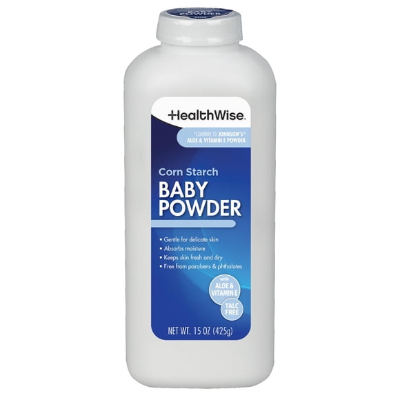 Talco para bebé HealthWise con almidón de maíz, aloe y vitamina E 425 g
