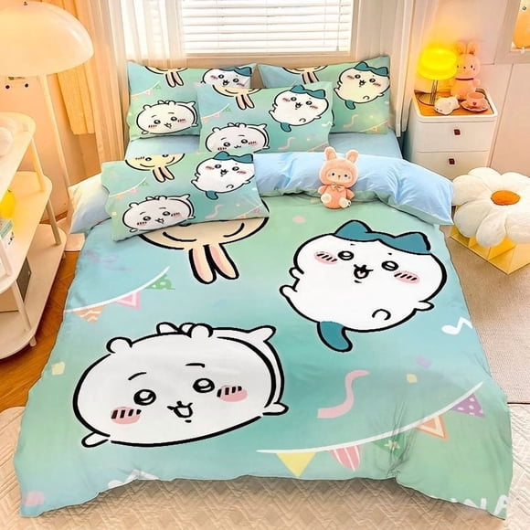 Cartoon Chiikawa Bedding Set,Boy&Girl Usagi Duvet Cover Pillow Case Gift, Home Bedroom Quilt Set Large King 220x260cm Bed Sheets
